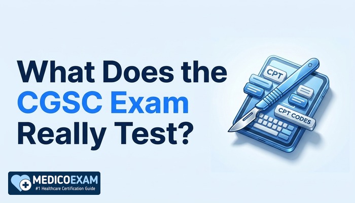 Cover for the CGSC exam guide with a 3D surgical coding icon