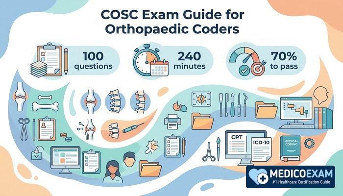 Orthopaedic surgery coding study desk with exam facts for the COSC certification