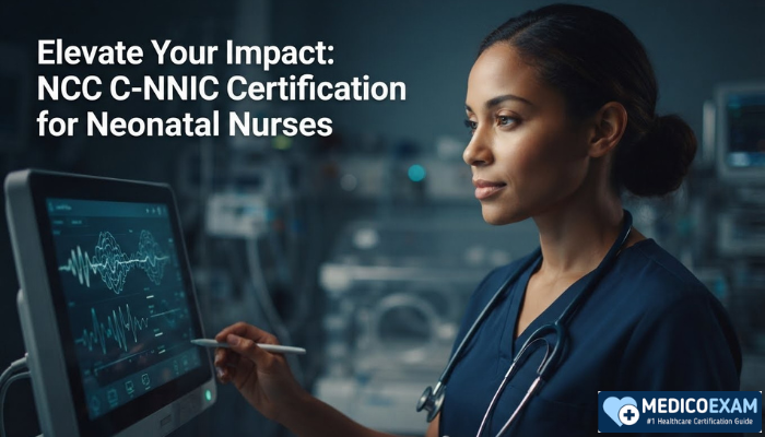 A neonatal nurse closely monitoring brain activity on a screen in a calm NICU, representing the specialized expertise validated by NCC C-NNIC certification.