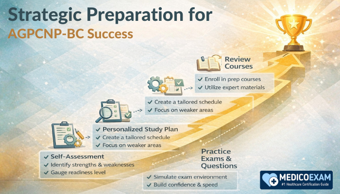 AGPCNP-BC exam preparation strategy with self-assessment, study plan, review courses, and practice tests.