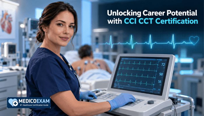 A confident female cardiographic technician performs an ECG, symbolizing career growth and expertise gained from the CCI CCT certification. The image highlights professionalism in a modern medical setting.